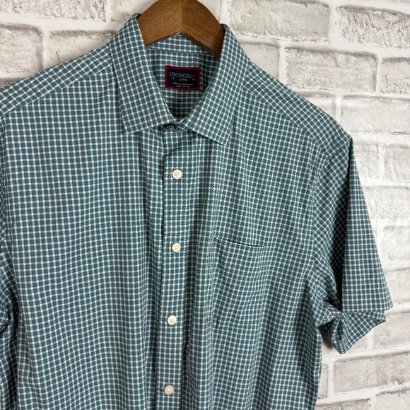 UNTUCKit Peterson Dusty Green Plaid Nylon Stretch Casual Button Up Shirt LARGE - Picture 1 of 7